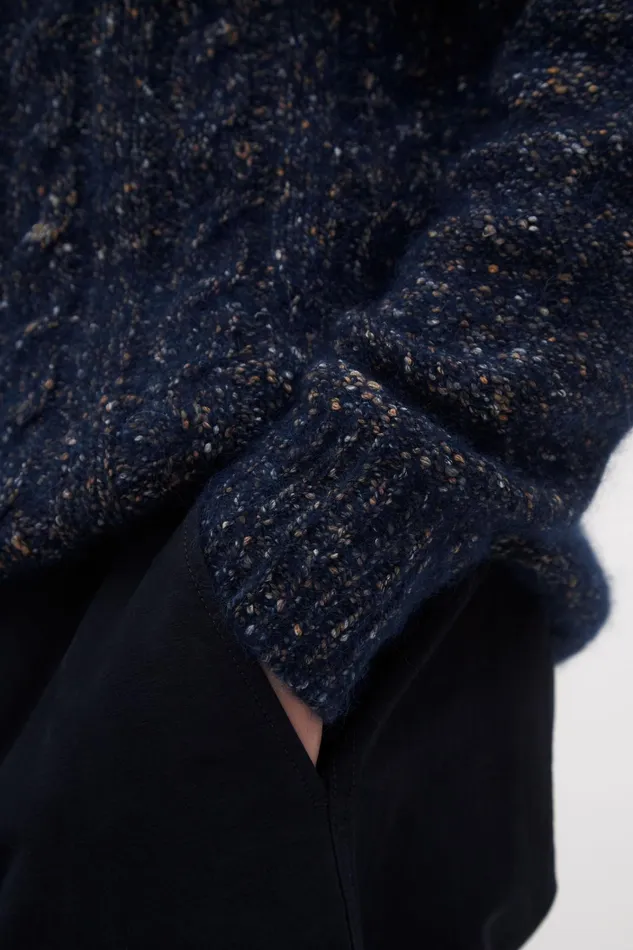 Men Ivar Cotton Alpaca Cable Sweater Dark Navy Norse Projects Knitwear
