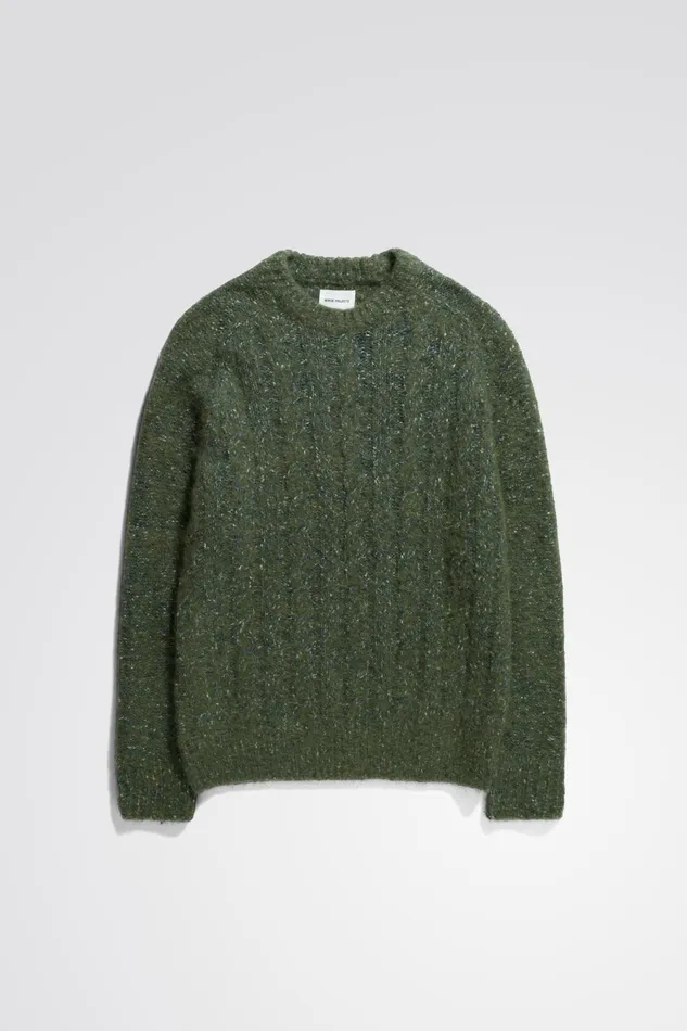 Men Ivar Cotton Alpaca Cable Sweater Spruce Green Norse Projects Knitwear