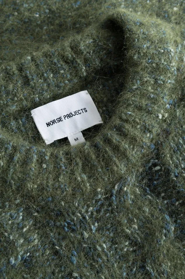 Men Ivar Cotton Alpaca Cable Sweater Spruce Green Norse Projects Knitwear