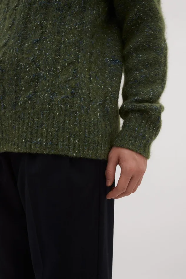 Men Ivar Cotton Alpaca Cable Sweater Spruce Green Norse Projects Knitwear