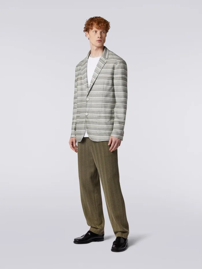 Men Jacket In Zigzag Viscose Blend Green Missoni Coats and Jackets