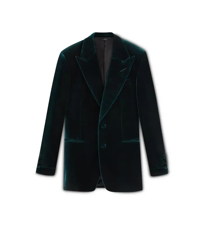 Men Jackets Tom Ford Viscose Velvet Shelton Cocktail Jacket Dark Green