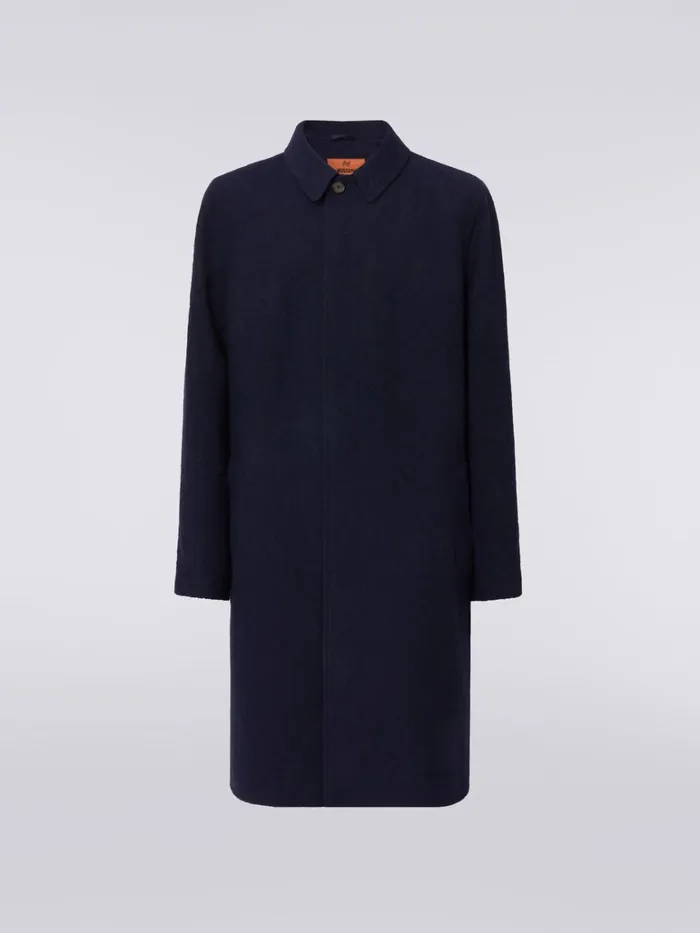 Men Jacquard Wool Blend Coat With Zigzag Pattern Dark Blue Missoni Coats and Jackets