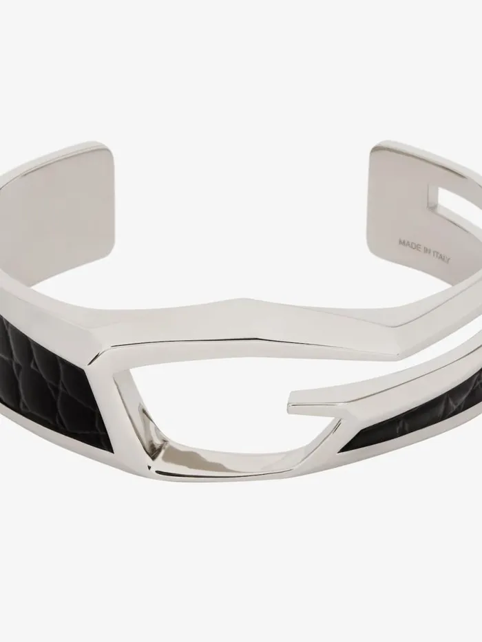 Men Jewelry Givenchy Giv Cut Bracelet In Metal And Leather Blacksilvery Men Jewelry Givenchy Giv Cut Bracelet In Metal And Leather Blacksilvery