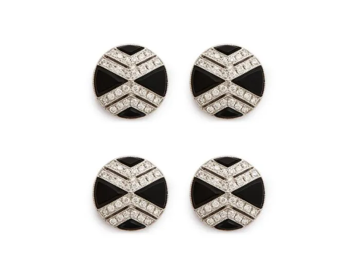 Men Jewelry Tom Ford Diamond Onyx Round Studs White Gold
