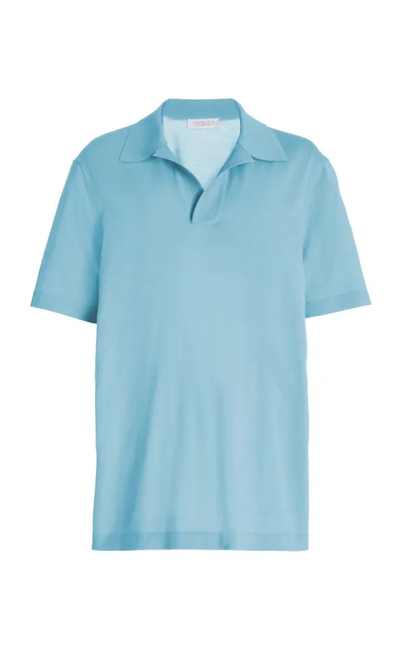 Men Knitwear Gabriela Hearst Stendhal Knit Short Sleeve Polo In Mineral Blue Cashmere