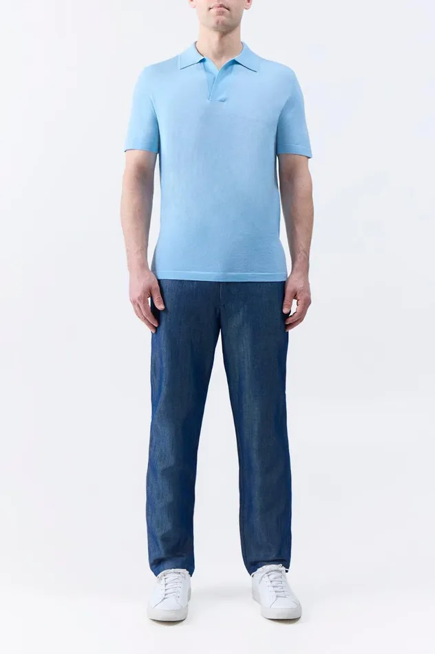 Men Knitwear Gabriela Hearst Stendhal Knit Short Sleeve Polo In Mineral Blue Cashmere