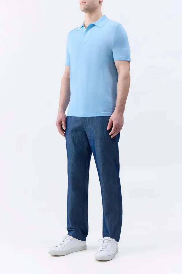 Men Knitwear Gabriela Hearst Stendhal Knit Short Sleeve Polo In Mineral Blue Cashmere
