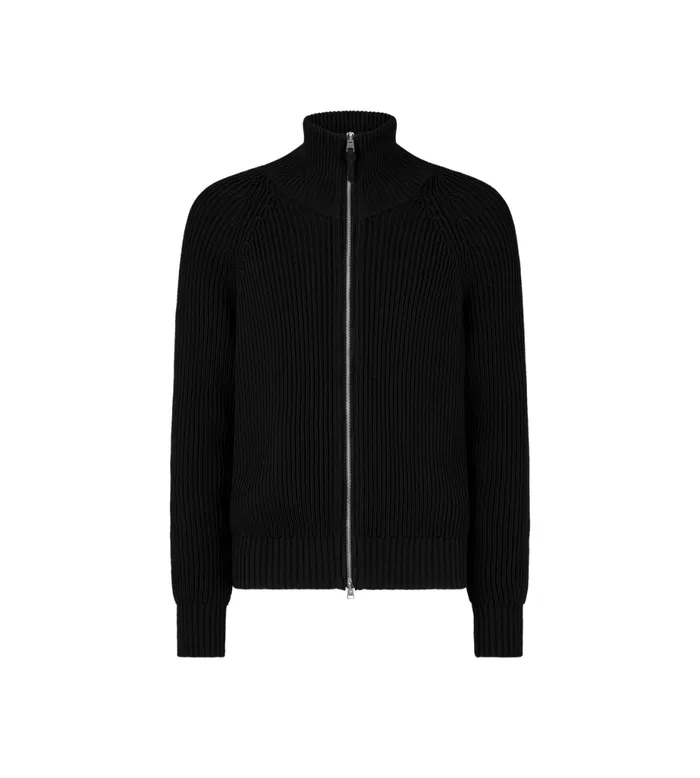Men Knitwear Tom Ford Silk Cotton Zip Funnel Neck Black