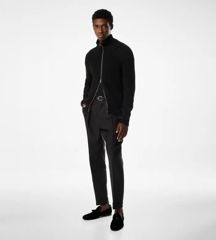 Men Knitwear Tom Ford Silk Cotton Zip Funnel Neck Black Men Knitwear Tom Ford Silk Cotton Zip Funnel Neck Black