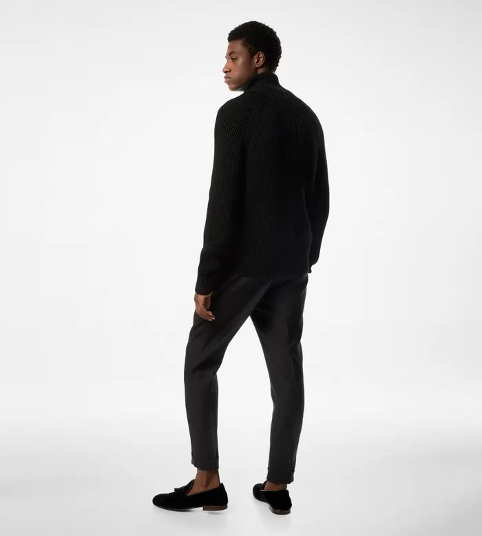 Men Knitwear Tom Ford Silk Cotton Zip Funnel Neck Black Men Knitwear Tom Ford Silk Cotton Zip Funnel Neck Black