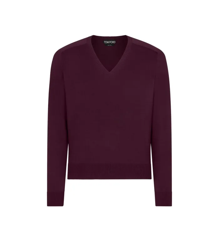 Men Knitwear Tom Ford Silk Double Face V Neck Plum