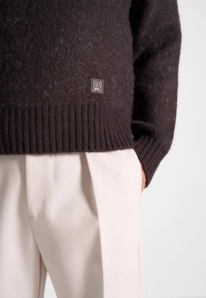 Men Manire De Voir Art Slogan Brushed Wool Knit Jumper Brown