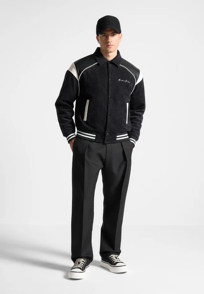 Men Manire De Voir Raglan Corduroy Eiffel Varsity Jacket Black