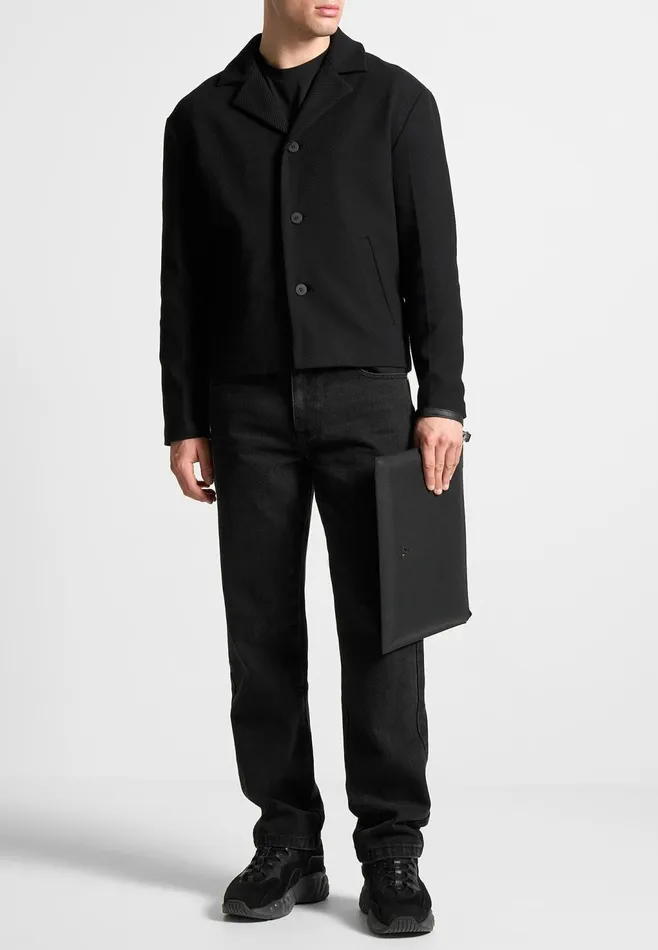 Men Manire De Voir Revere Collar Twill Jacket Black