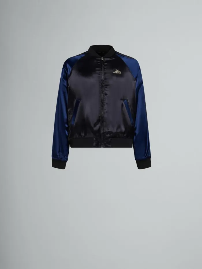Men Marni Coats and Jackets Black Satin Bomber With Beaded Logos