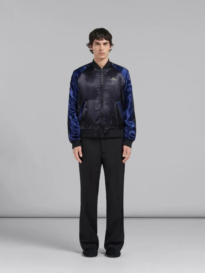 Men Marni Coats and Jackets Black Satin Bomber With Beaded Logos