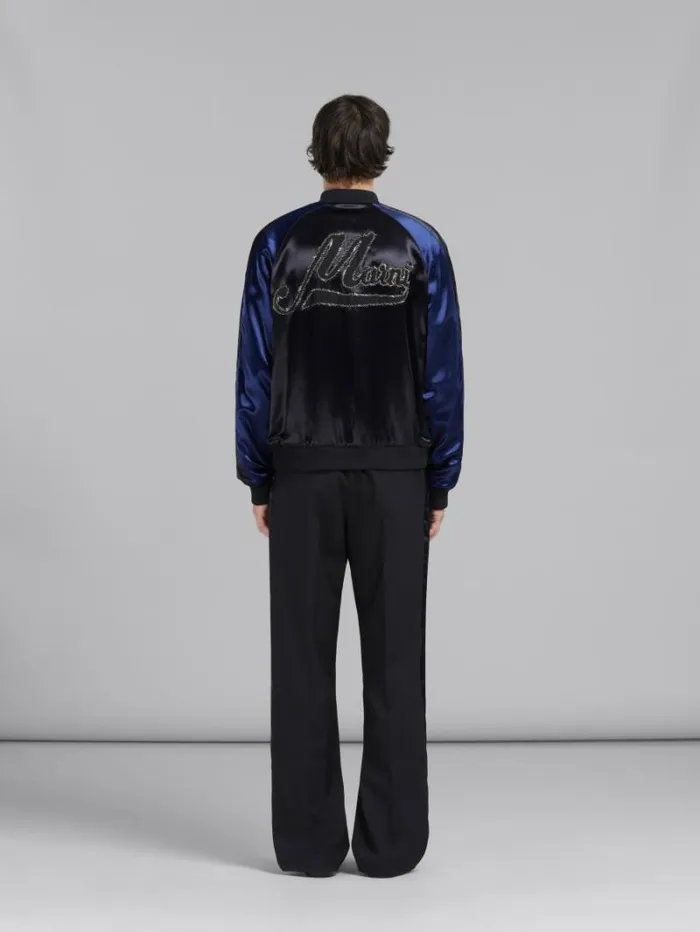 Men Marni Coats and Jackets Black Satin Bomber With Beaded Logos