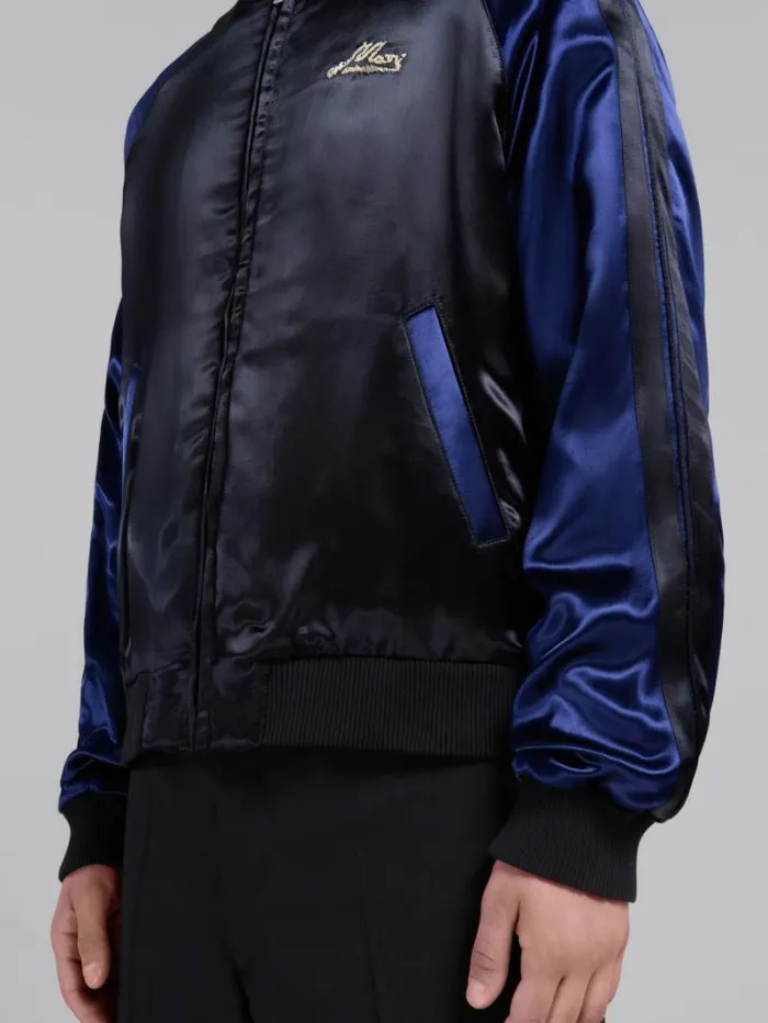Men Marni Coats and Jackets Black Satin Bomber With Beaded Logos