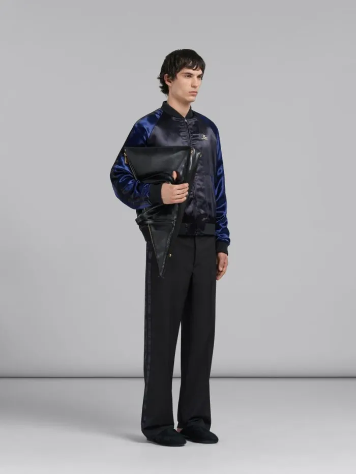 Men Marni Coats and Jackets Black Satin Bomber With Beaded Logos
