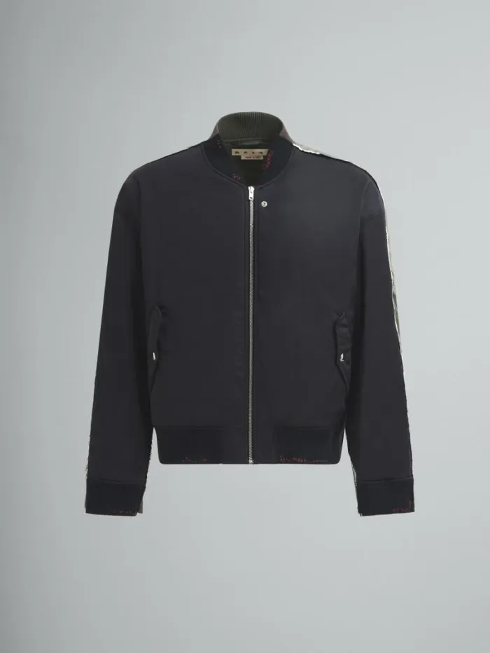Men Marni Coats and Jackets Deep Blue Twill Bomber Jacket With Contrast Back