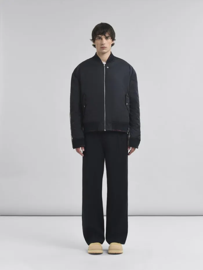 Men Marni Coats and Jackets Deep Blue Twill Bomber Jacket With Contrast Back