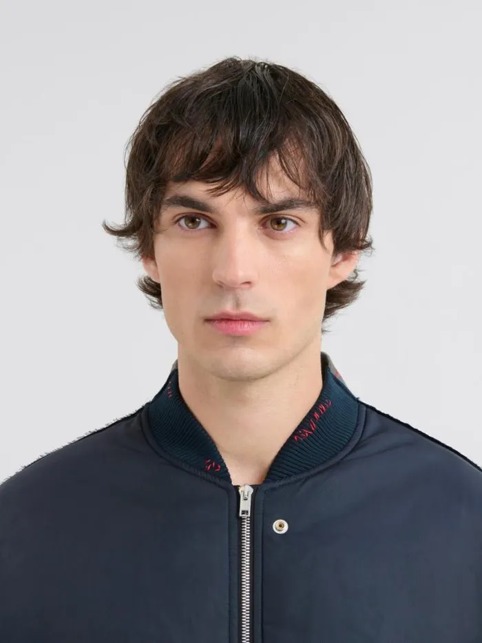 Men Marni Coats and Jackets Deep Blue Twill Bomber Jacket With Contrast Back