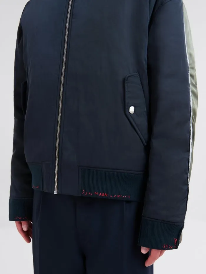 Men Marni Coats and Jackets Deep Blue Twill Bomber Jacket With Contrast Back