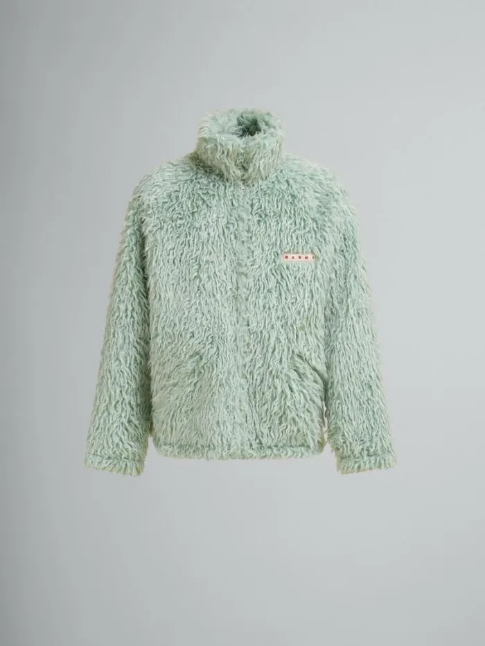 Men Marni Coats and Jackets Green Shaggy Jacket With Detachable Hood