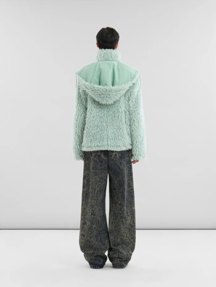 Men Marni Coats and Jackets Green Shaggy Jacket With Detachable Hood