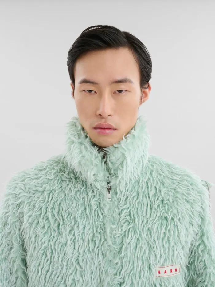 Men Marni Coats and Jackets Green Shaggy Jacket With Detachable Hood