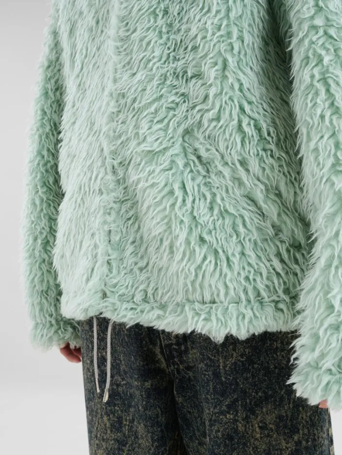 Men Marni Coats and Jackets Green Shaggy Jacket With Detachable Hood