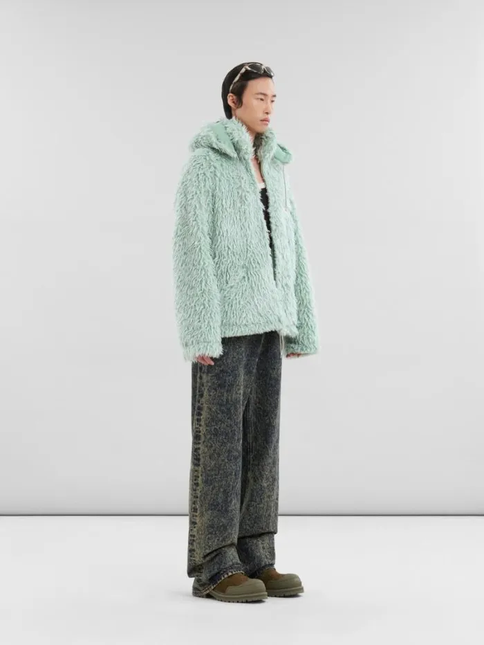 Men Marni Coats and Jackets Green Shaggy Jacket With Detachable Hood