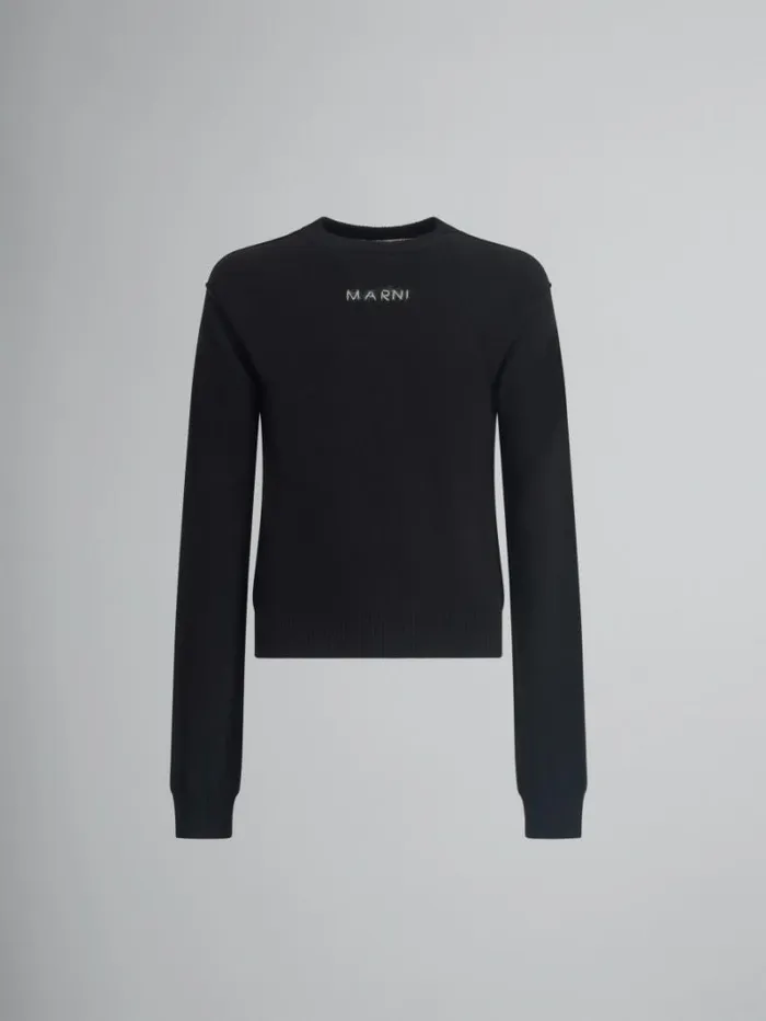 Men Marni Knitwear Black Wool And Cashmere Crewneck With Logo
