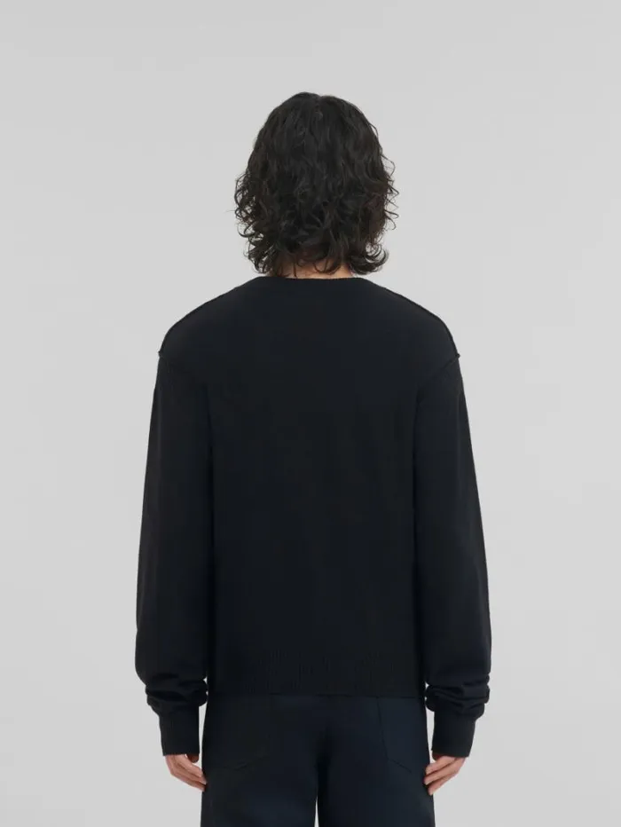 Men Marni Knitwear Black Wool And Cashmere Crewneck With Logo