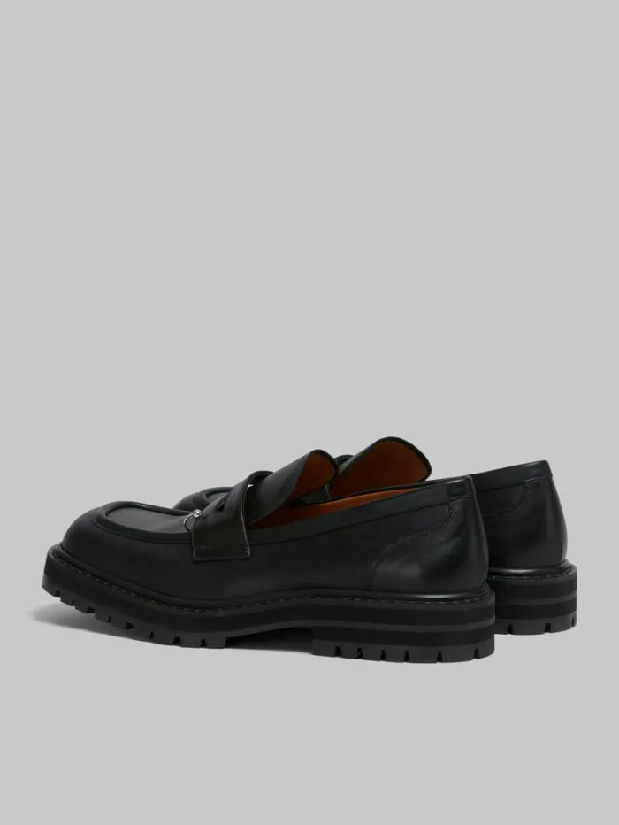 Men Marni Lace Up and Loafers Black Leather Piercing 20 Chunky Loafer