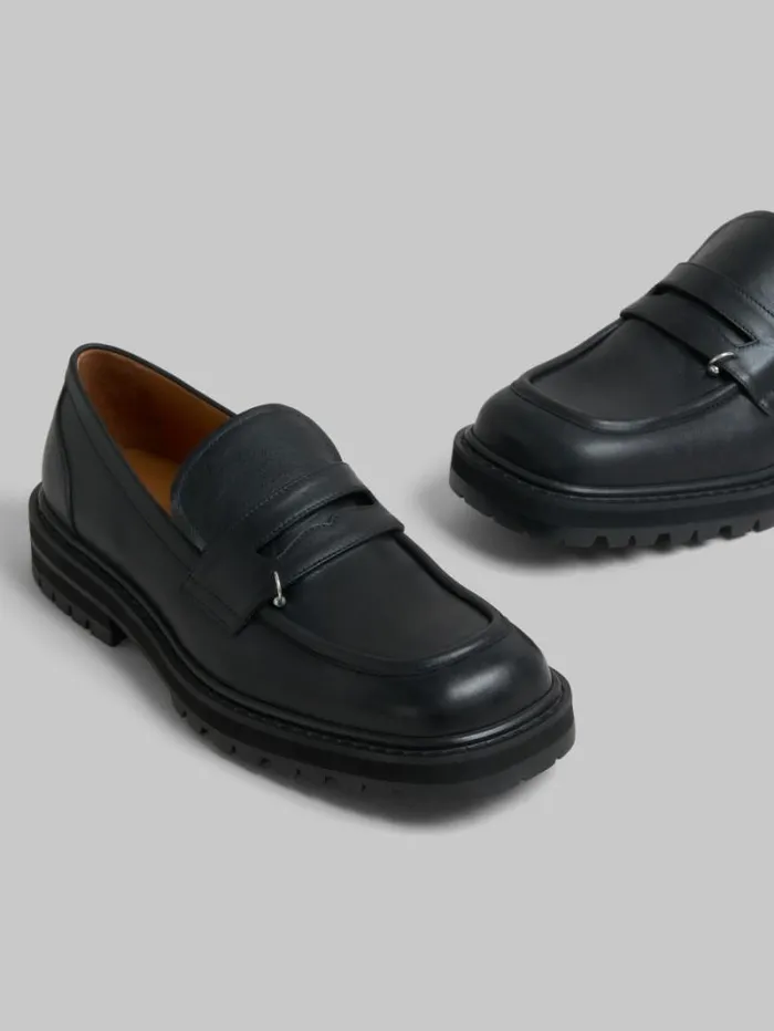 Men Marni Lace Up and Loafers Black Leather Piercing 20 Chunky Loafer