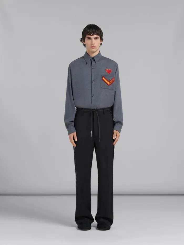 Men Marni Pants Black Tropical Wool Trousers With Satin Stripes