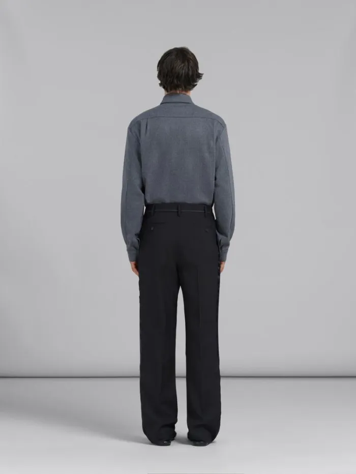 Men Marni Pants Black Tropical Wool Trousers With Satin Stripes