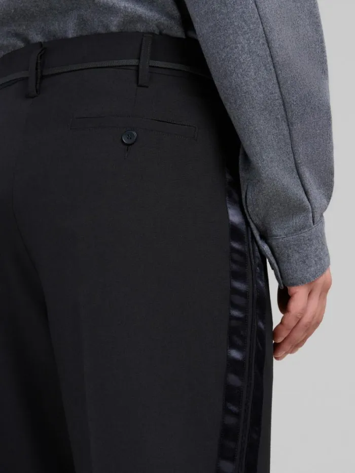 Men Marni Pants Black Tropical Wool Trousers With Satin Stripes