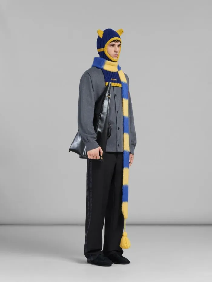 Men Marni Pants Black Tropical Wool Trousers With Satin Stripes