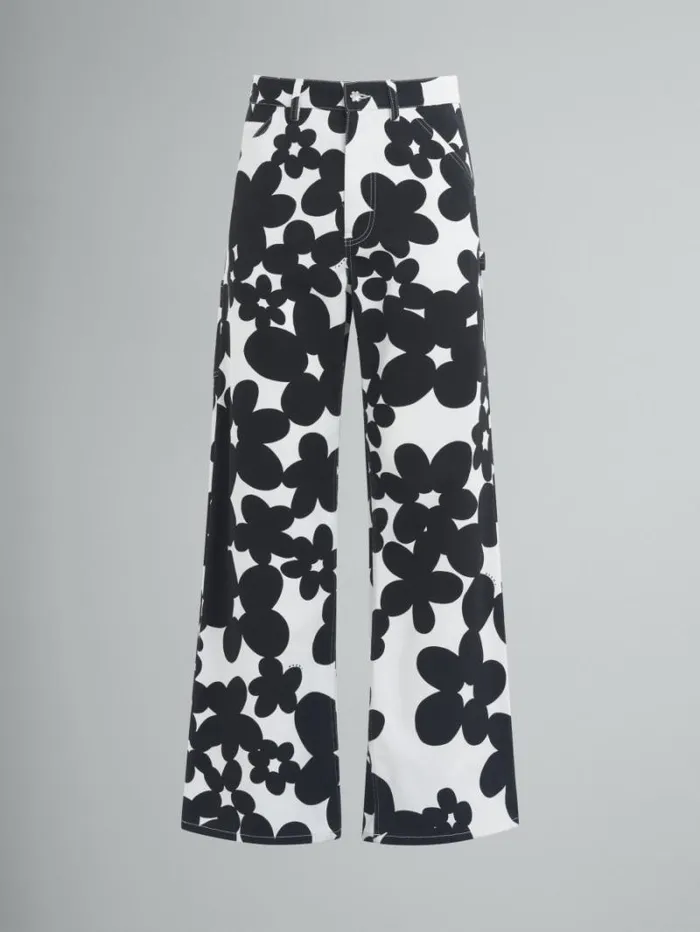 Men Marni Pants Cotton Cargo Pants With Black And White Dillies Print