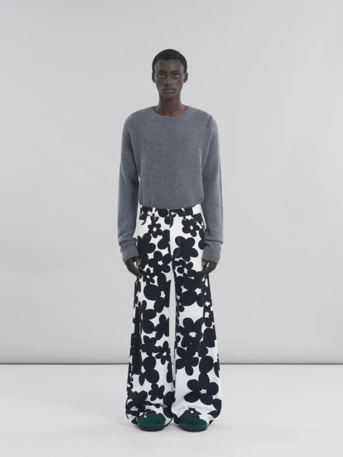 Men Marni Pants Cotton Cargo Pants With Black And White Dillies Print