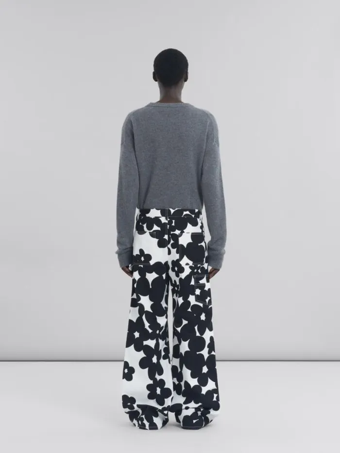 Men Marni Pants Cotton Cargo Pants With Black And White Dillies Print