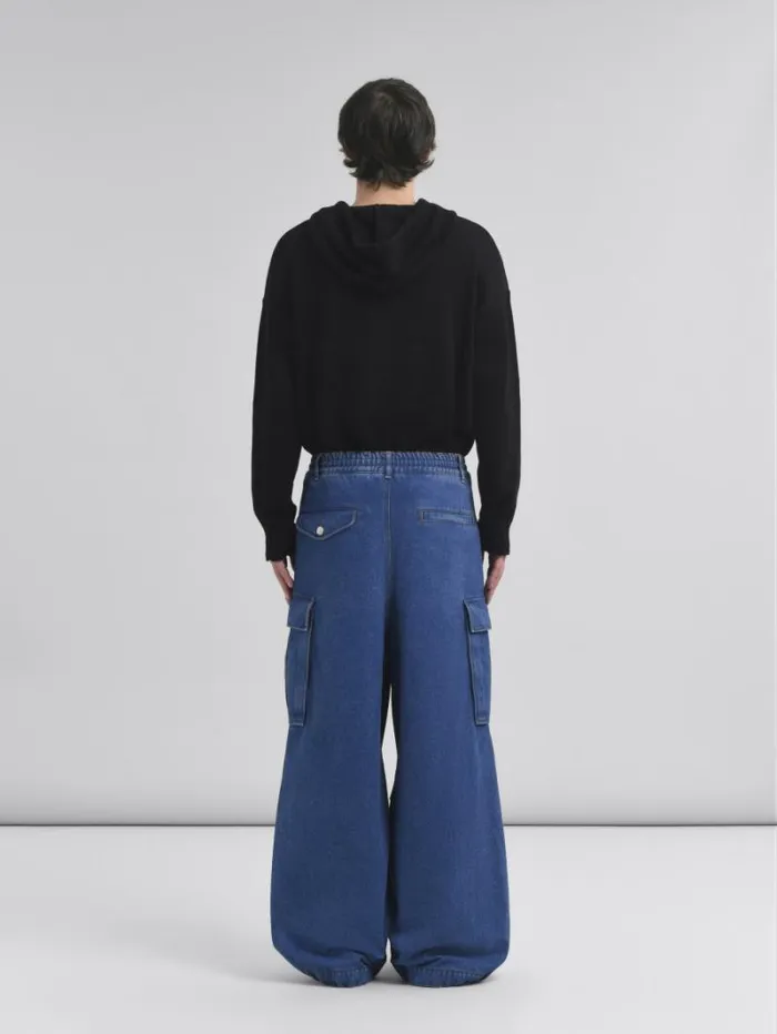 Men Marni Pants Dark Blue Denim Cargo Pants With Marni Logo Patch