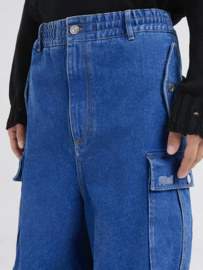Men Marni Pants Dark Blue Denim Cargo Pants With Marni Logo Patch