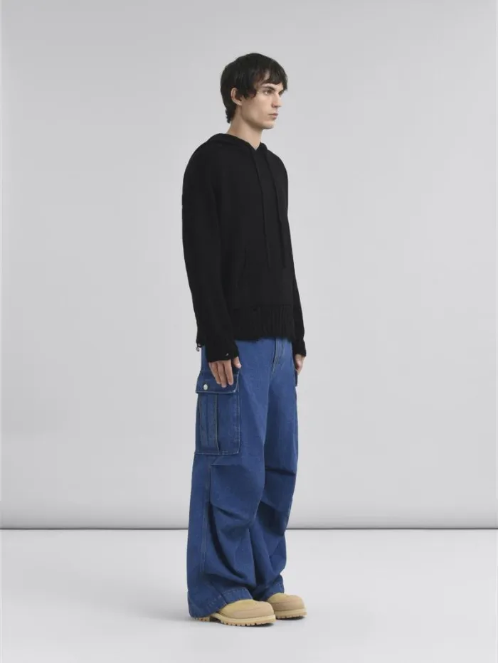 Men Marni Pants Dark Blue Denim Cargo Pants With Marni Logo Patch