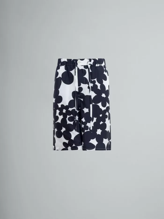 Men Marni Pants Silk Bermuda Shorts With Black And White Dillies Print
