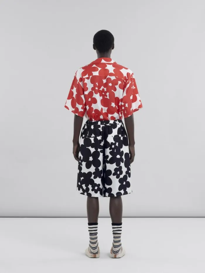 Men Marni Pants Silk Bermuda Shorts With Black And White Dillies Print