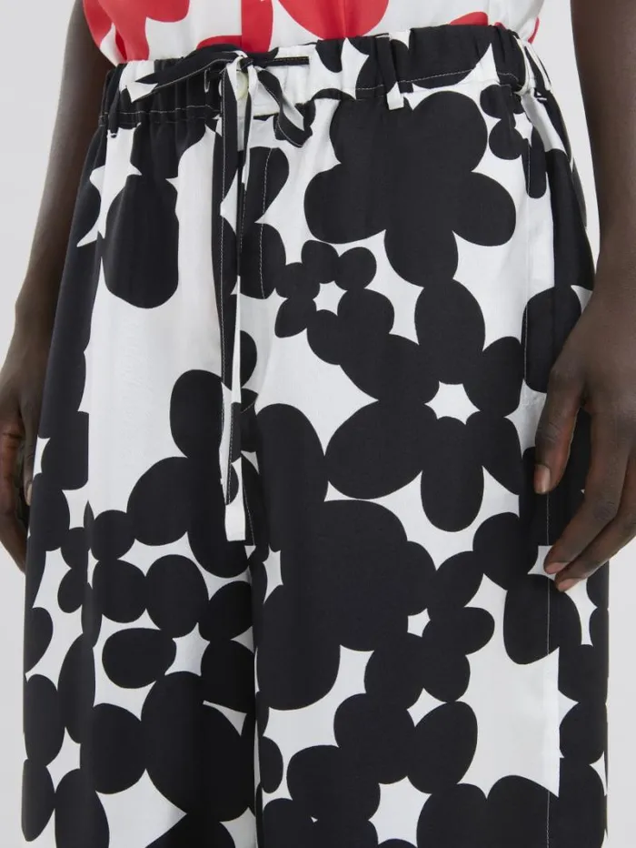 Men Marni Pants Silk Bermuda Shorts With Black And White Dillies Print
